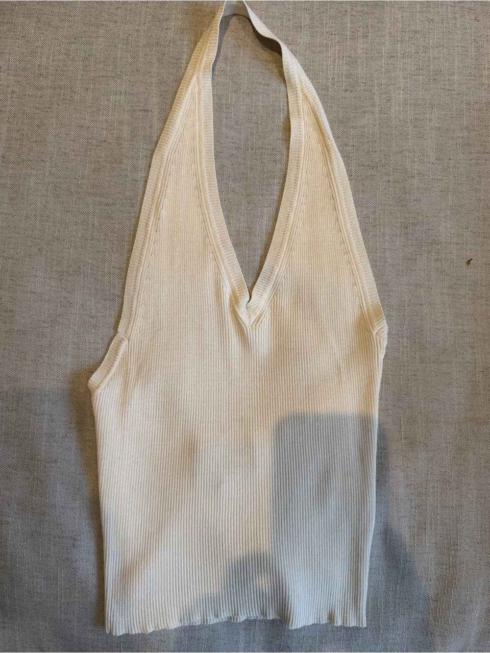 NILI LOTAN IVEY SILK HALTER, XSMALL Cream Ribbed Halter V-Neck Tank Top - Picture 10 of 11